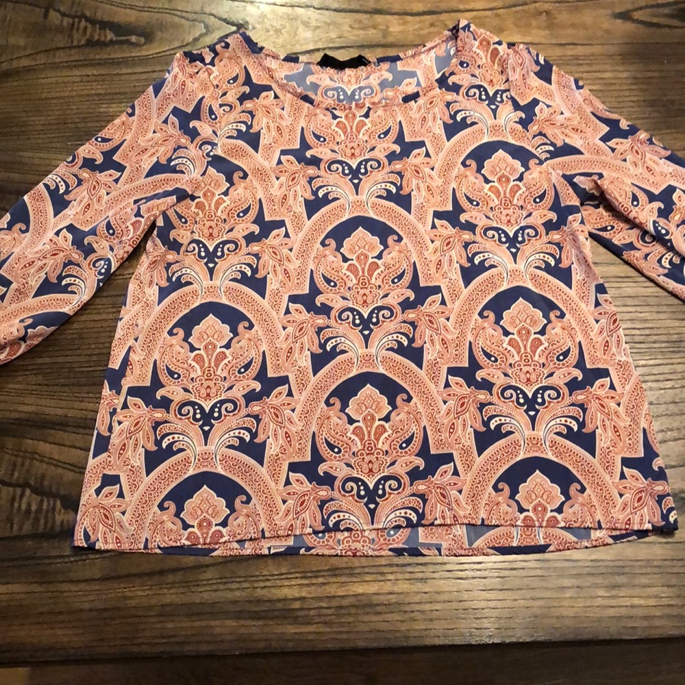 Navy and orange Satin blouse